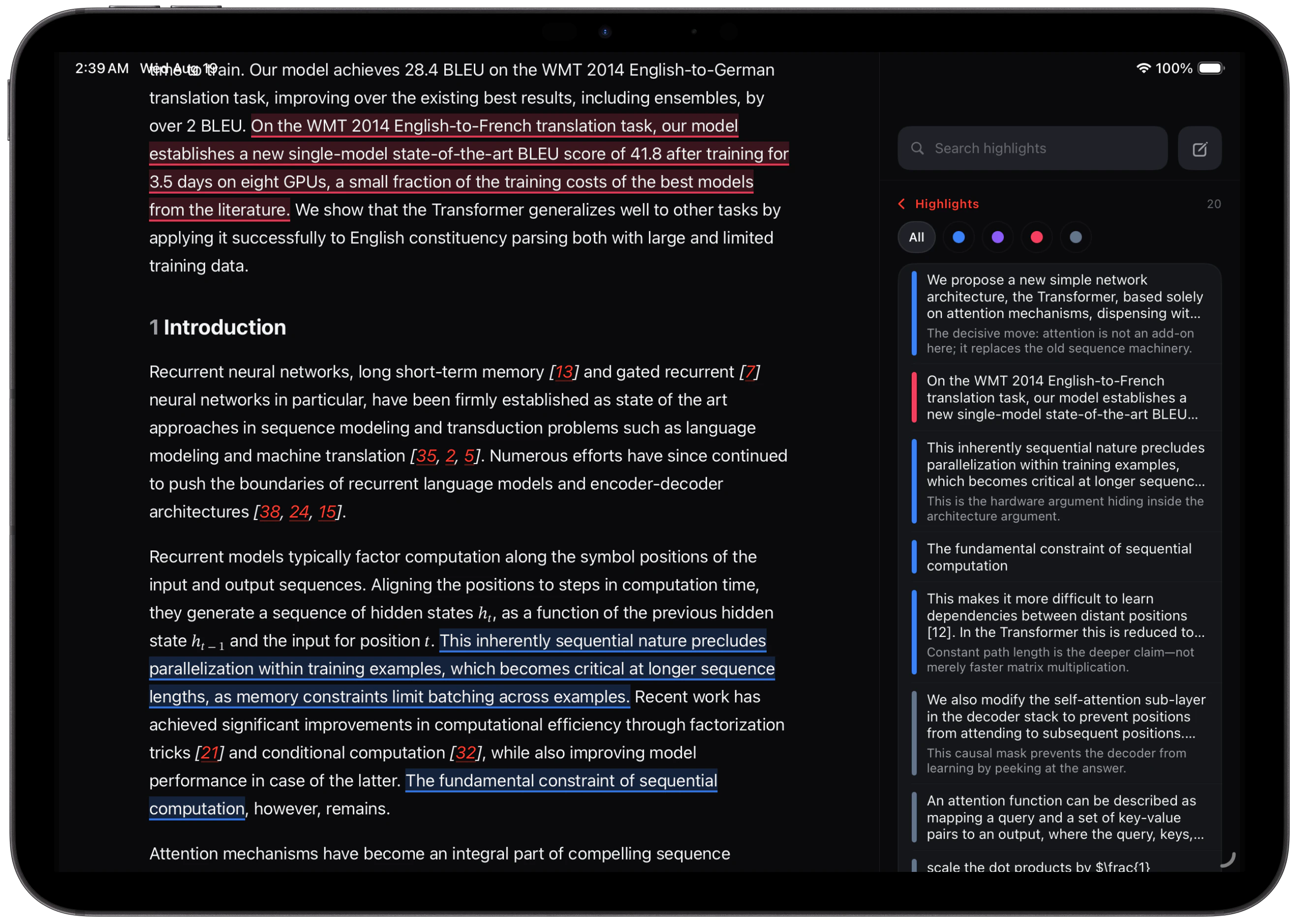 Highlights from a paper collected beside the FirstPass reader on iPad
