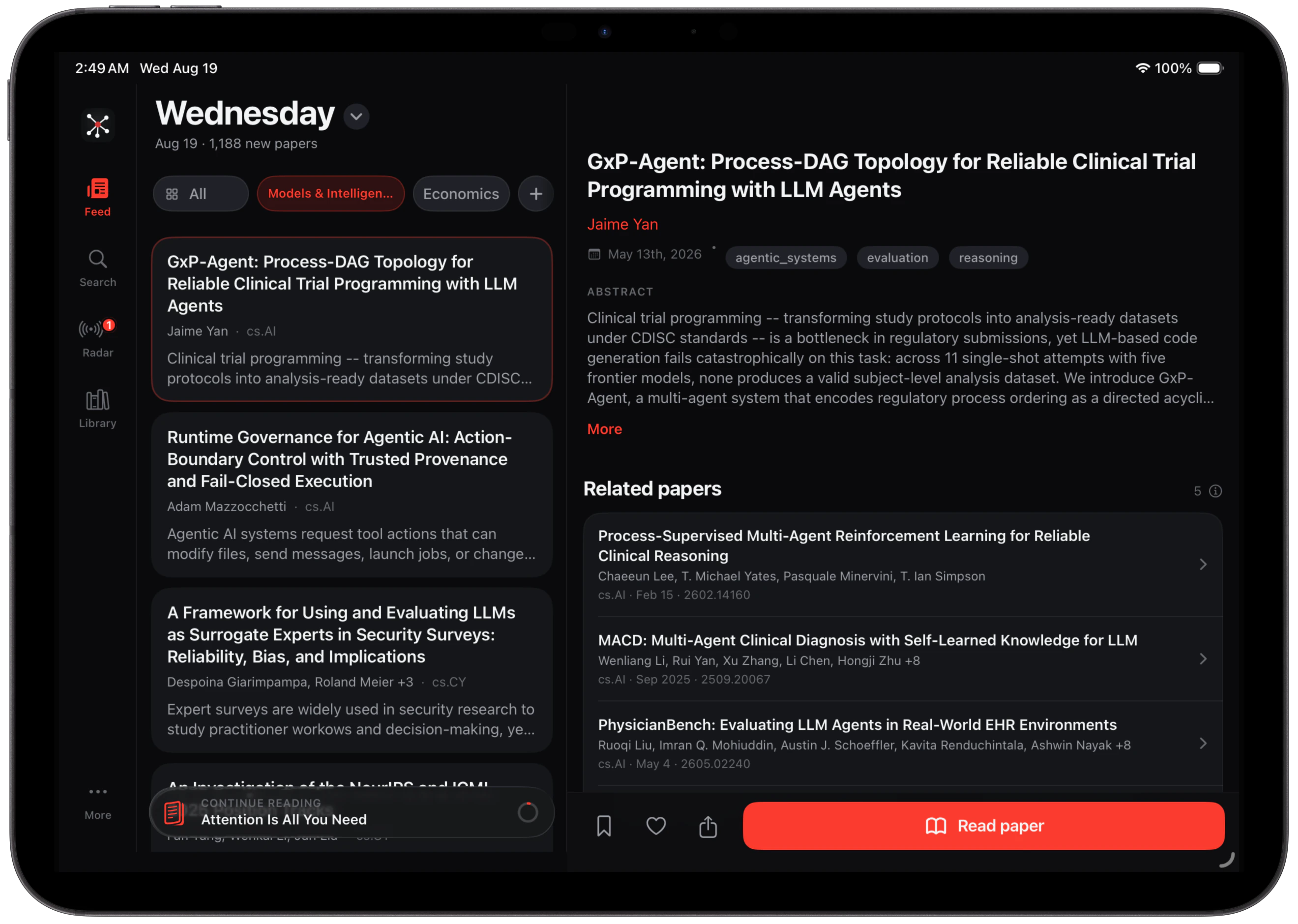 A personalized FirstPass Feed with Briefs on iPad