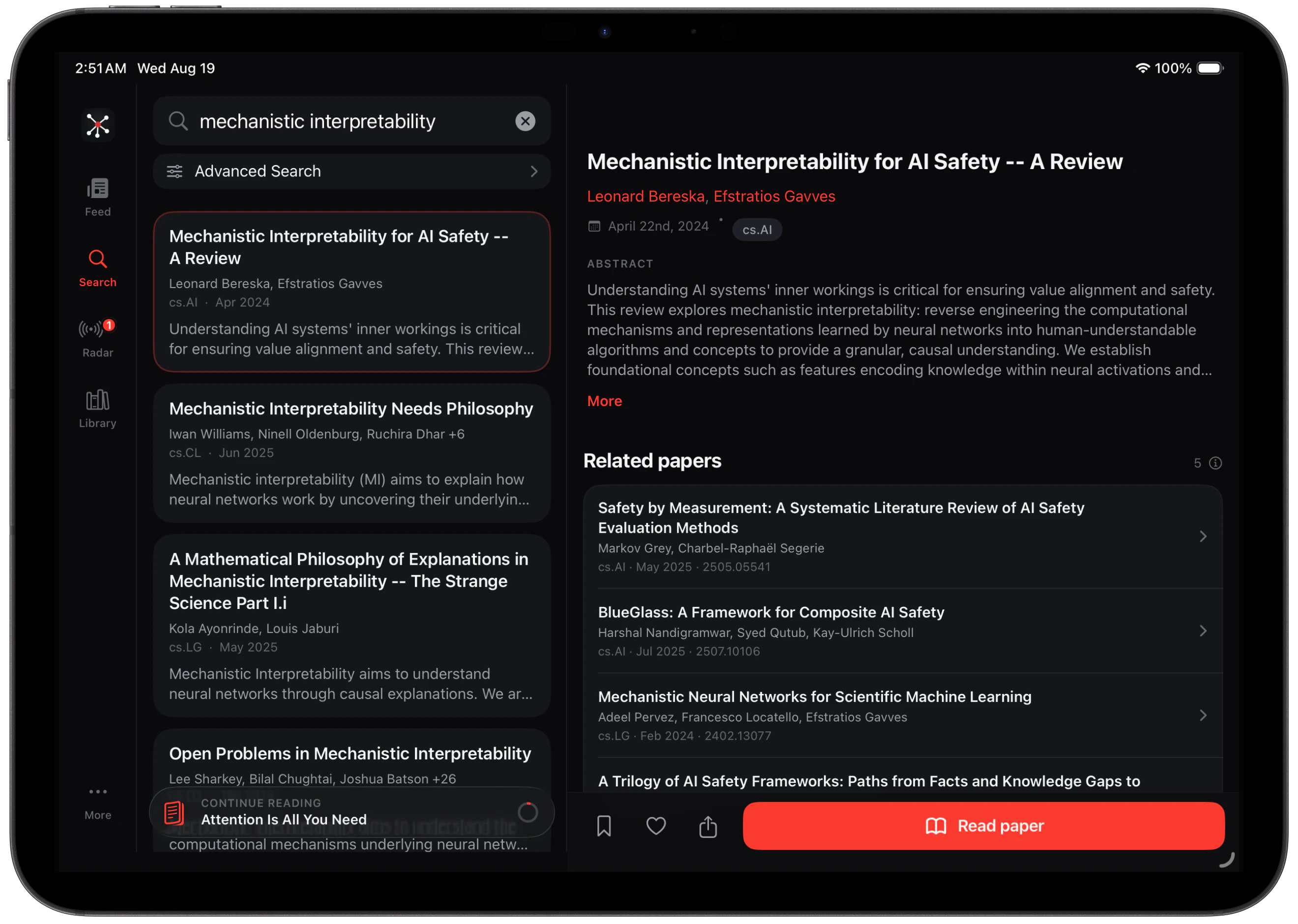 Advanced search across arXiv in FirstPass on iPad