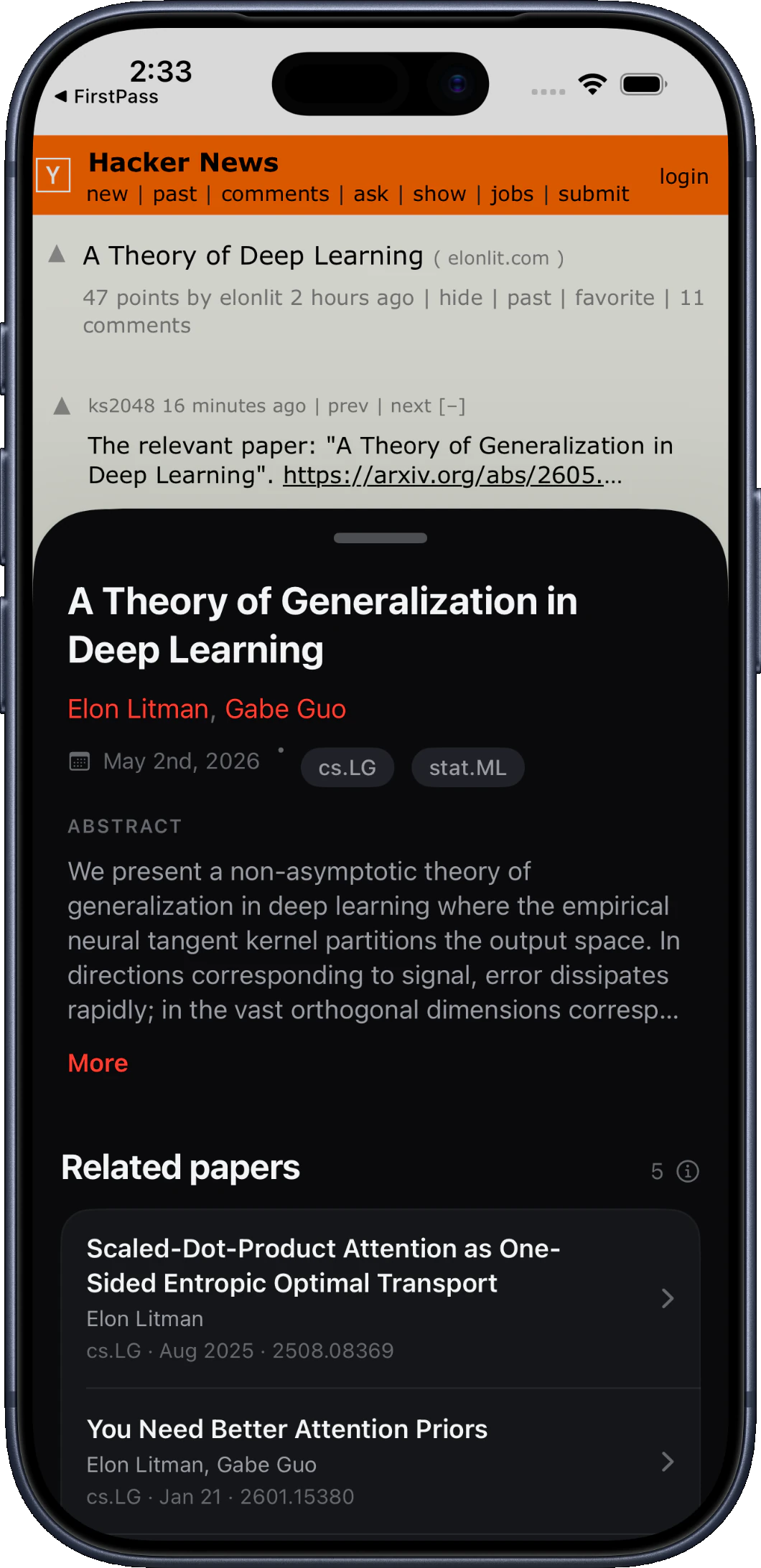 An arXiv link opened directly in FirstPass from another app on iPhone